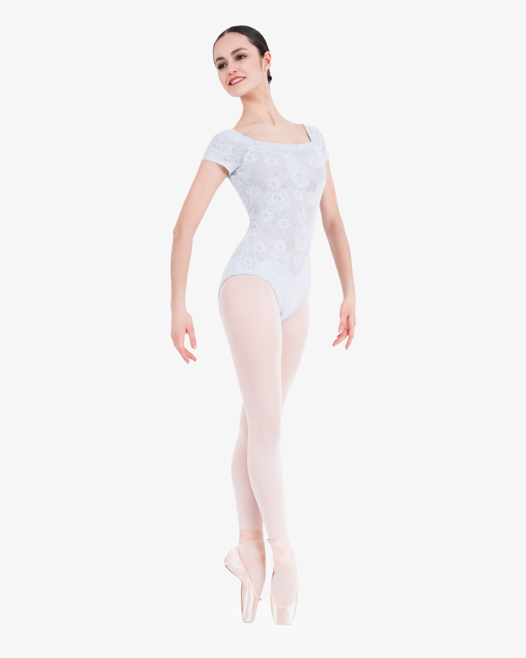 Short sleeves rosette lace leotard