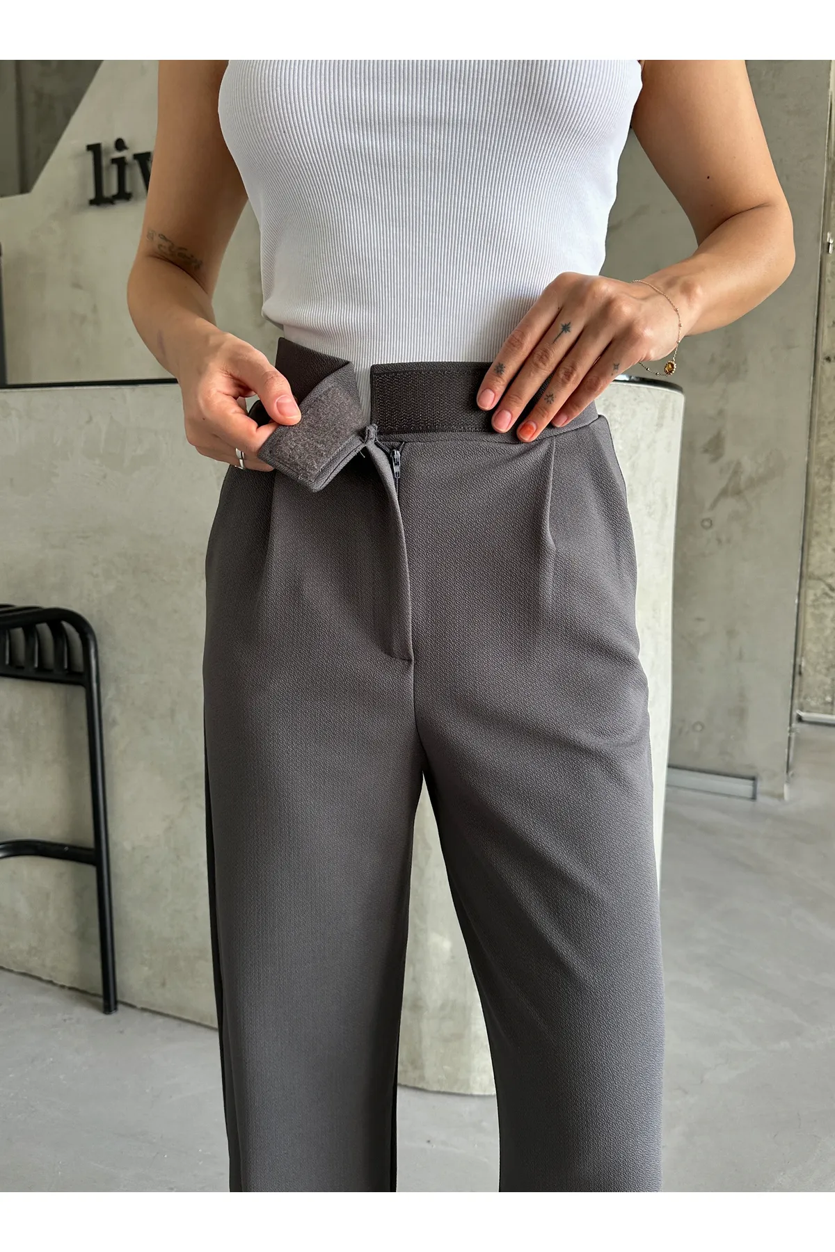 Laluvia  Parla Damen-Palazzohose aus Lycra mit Klettverschluss in Anthrazit
