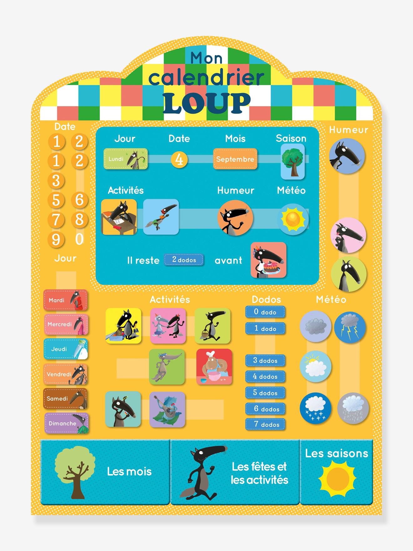 Calendrier en tissu le Loup AUZOU bleu