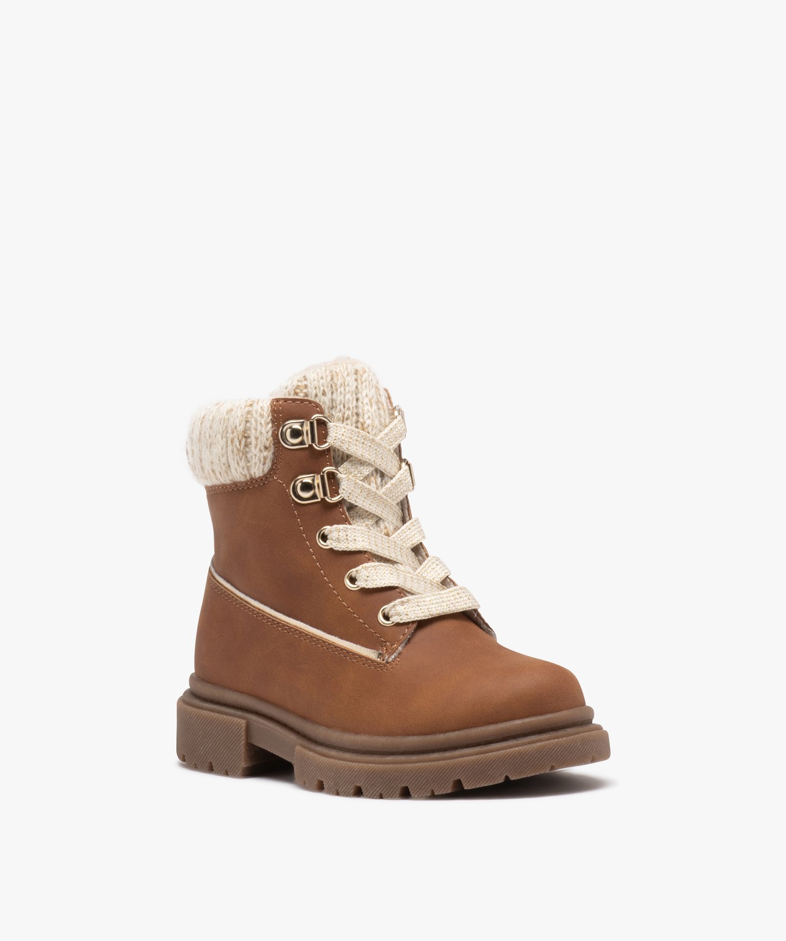 Boots fille unies avec col en maille chaussette et intérieu... camel | GEMO