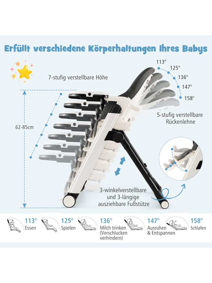COSTWAY 5 in 1 Hochstuhl 6-36 Monate in Grau günstig kaufen onesize