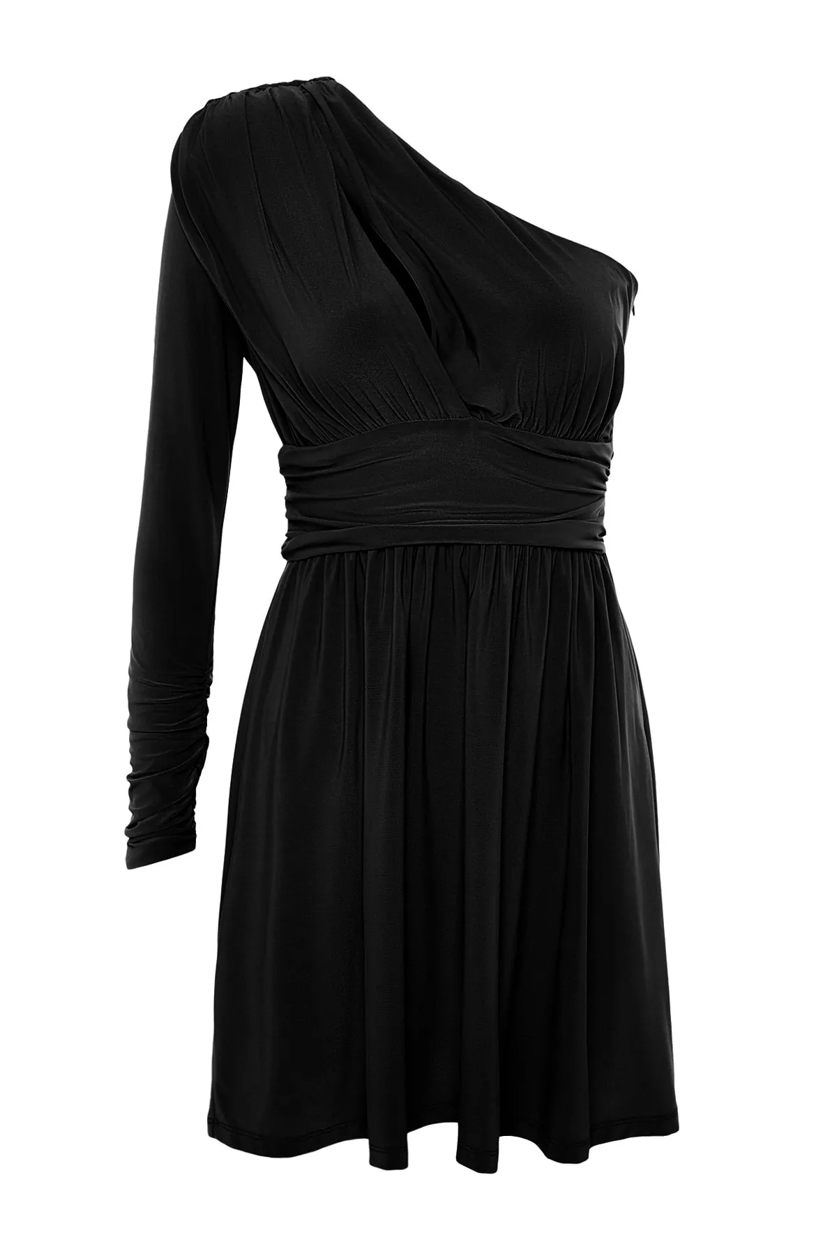 Trendyol Collection  Schwarzes, elegantes Abendkleid mit offener Taille/Skater-Fenster/ausgeschnittenem Strickdetail TPRSS23EL00032