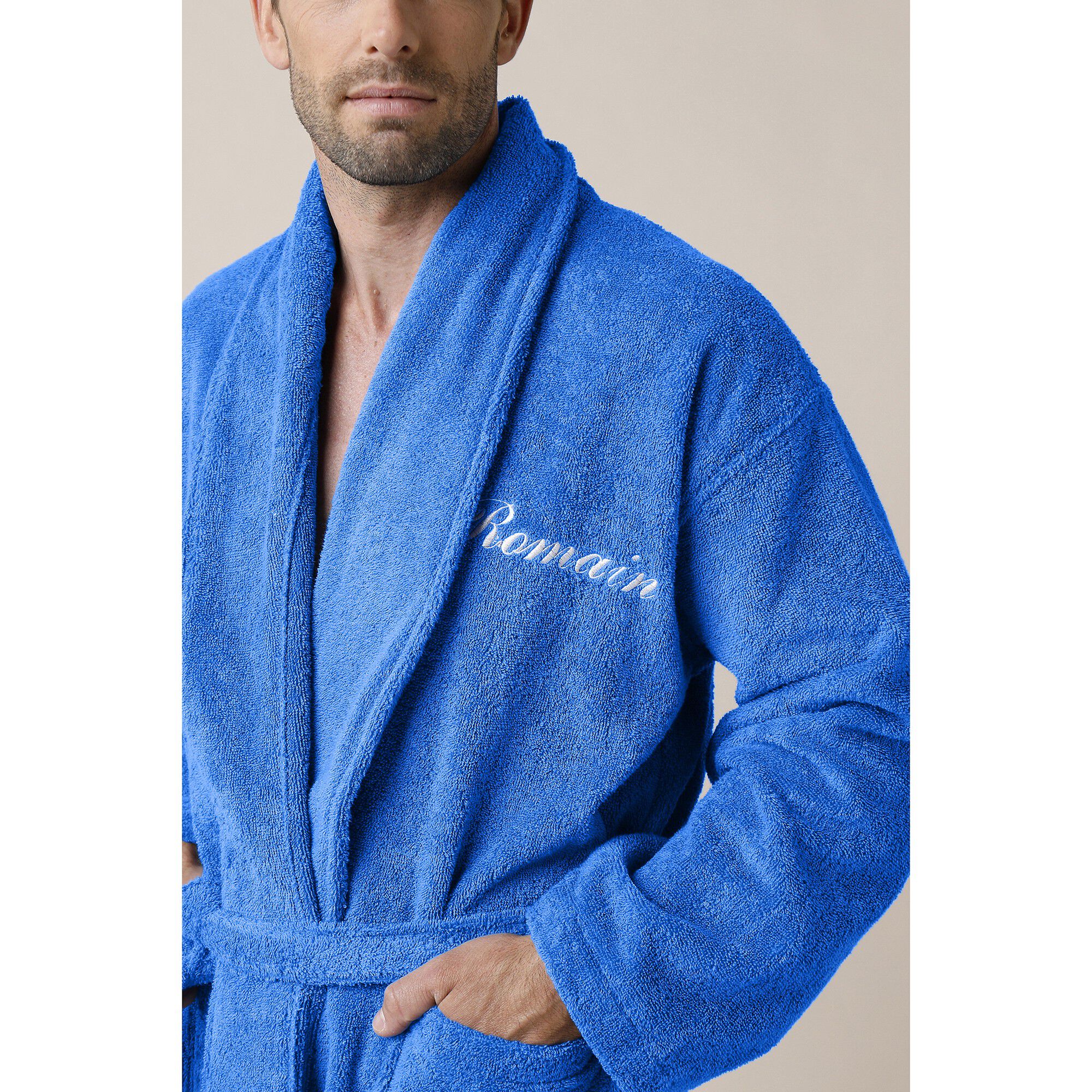 Peignoir mixte adulte éponge bouclette col châle personnalisable