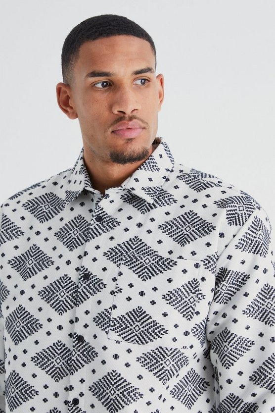 Tall langärmliges Oversize Jacquard Overshirt