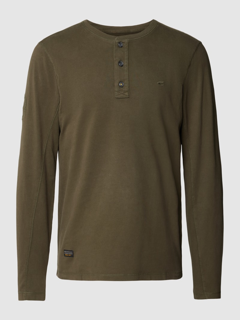 Longsleeve mit kurzer Knopfleiste Modell 'Henley' in khaki