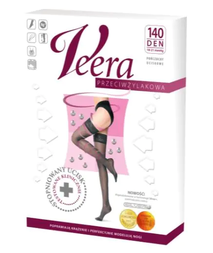 Veera kojinės nuo varikozės su nėriniais, 140 DEN, karamelės spalvos, 4 dydis