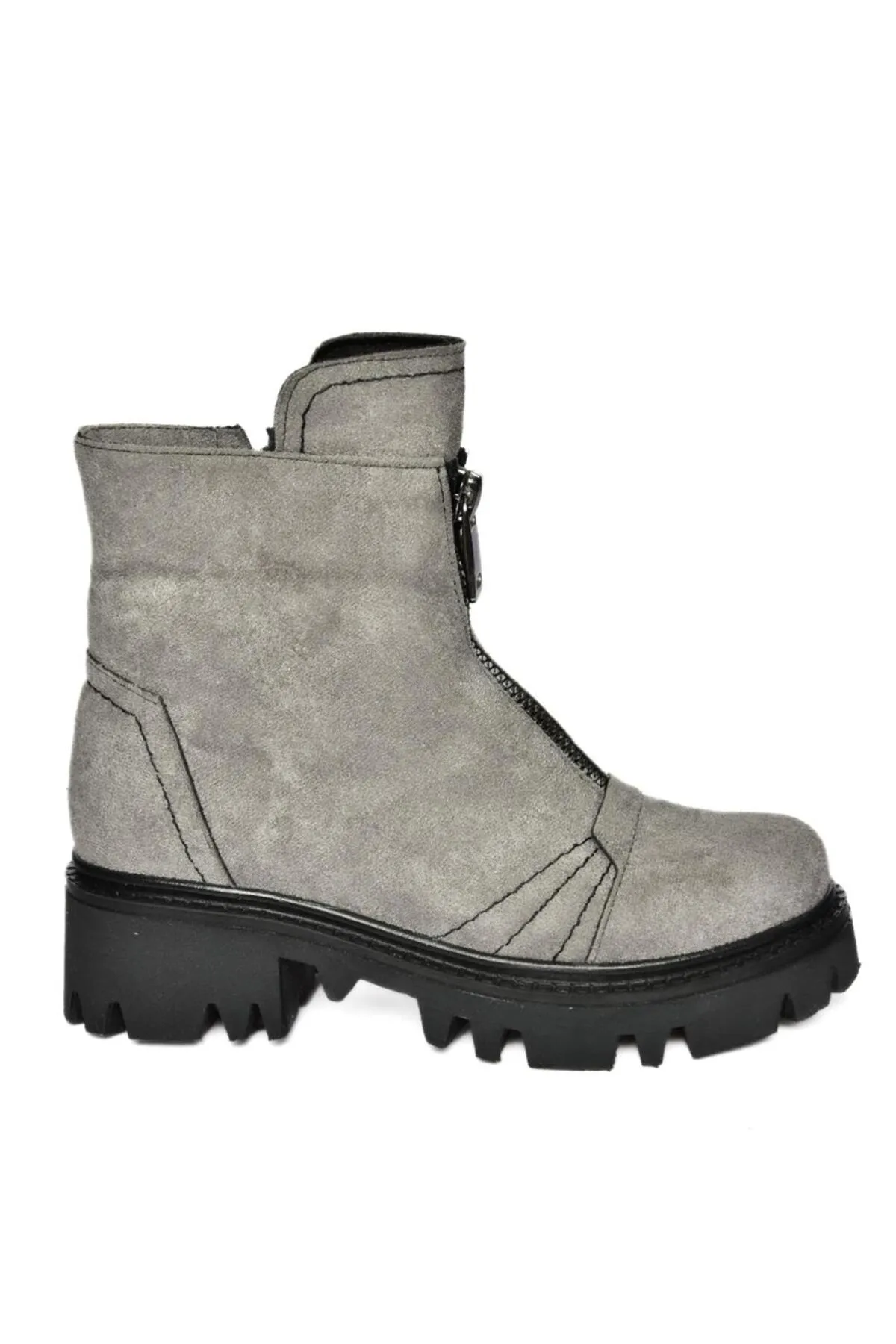 Fox Shoes  Graue Damenstiefel aus Wildleder mit dicken Sohlen