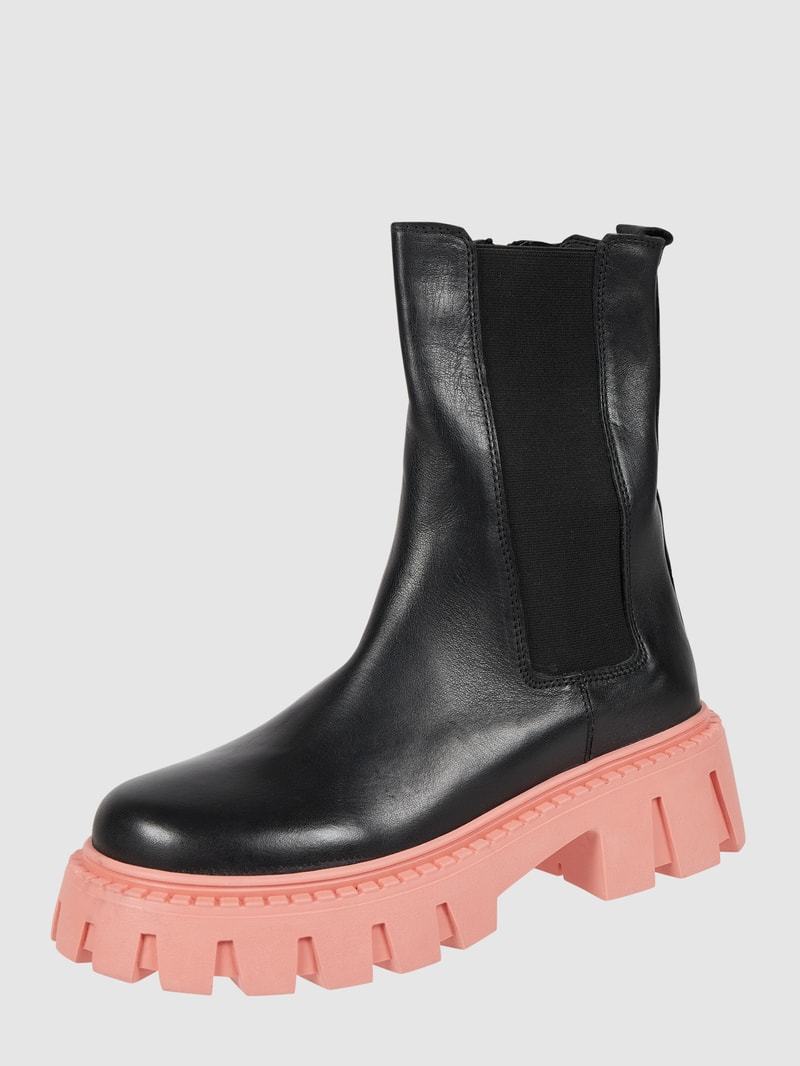 Lederboots mit Plateausohle in schwarz
