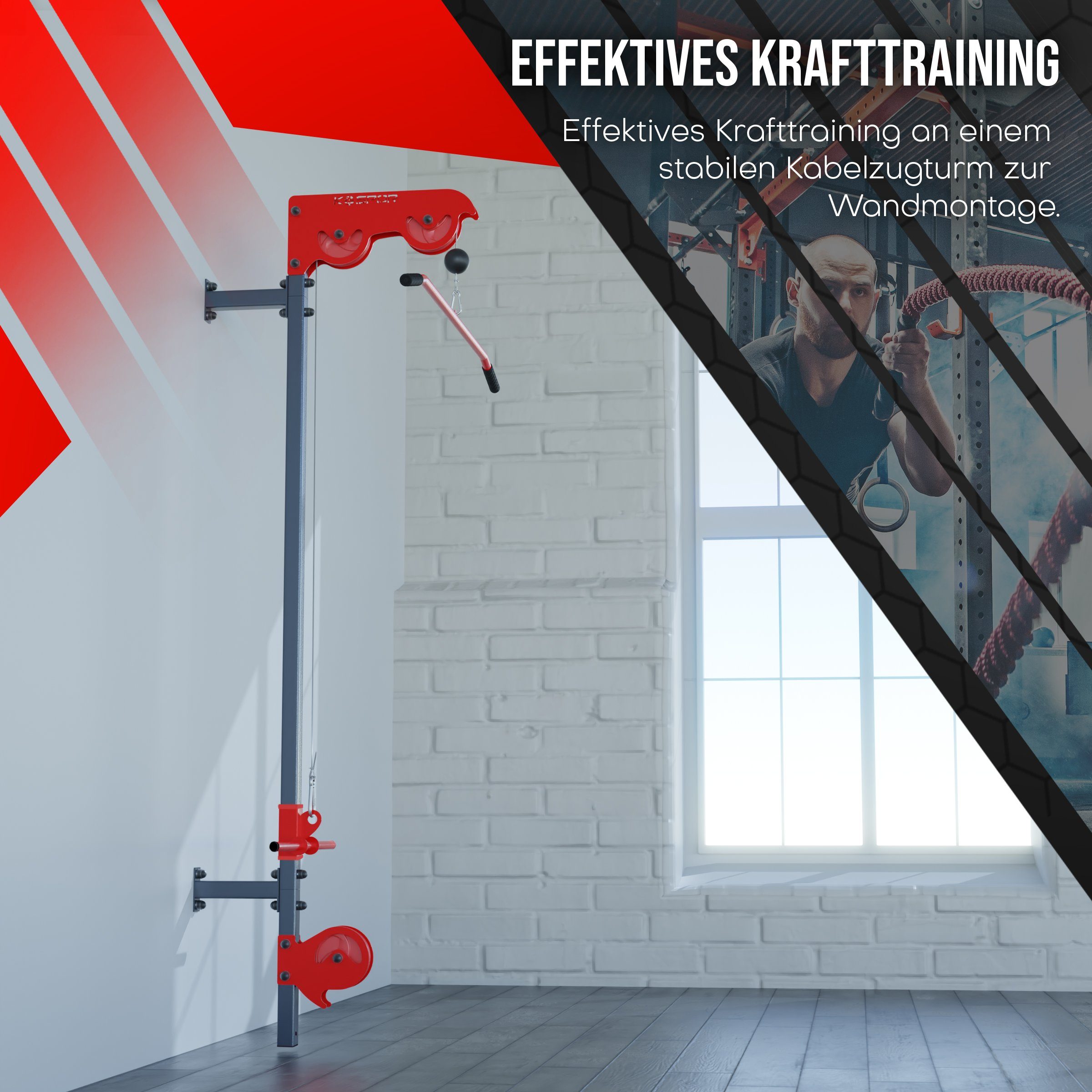 K-SPORT Kraftstation Oberer & unterer Kabelzug zur Wandmontage, (Fitness-Seilzug für effektiven Muskelaufbau, Kabelzugstation zum Trainieren Aller Muskeln), Made in EU!