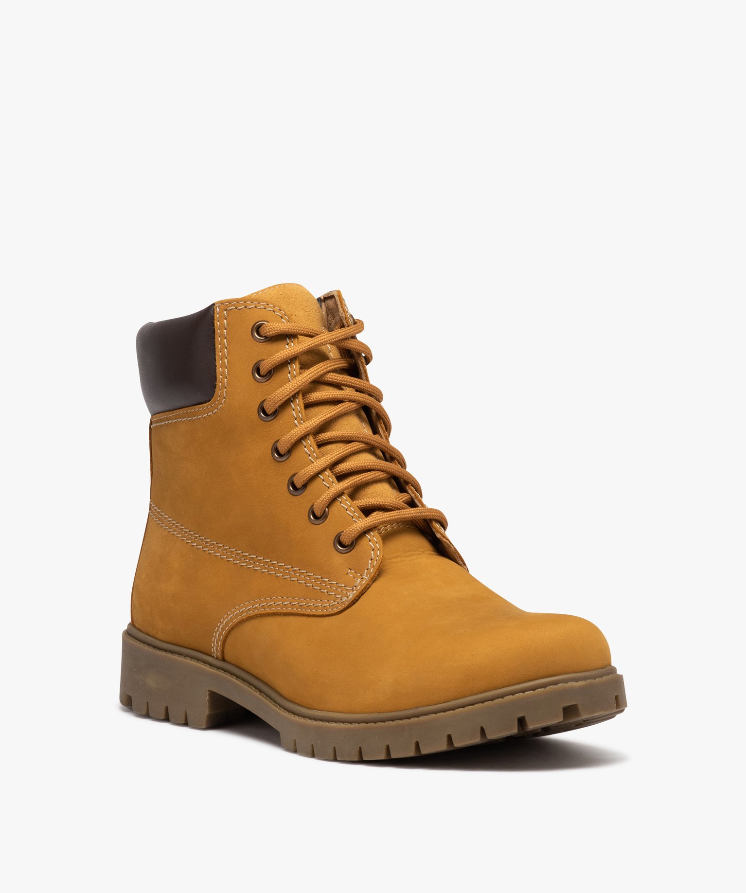 Boots homme dessus en cuir suédé uni et col matelassé camel | GEMO