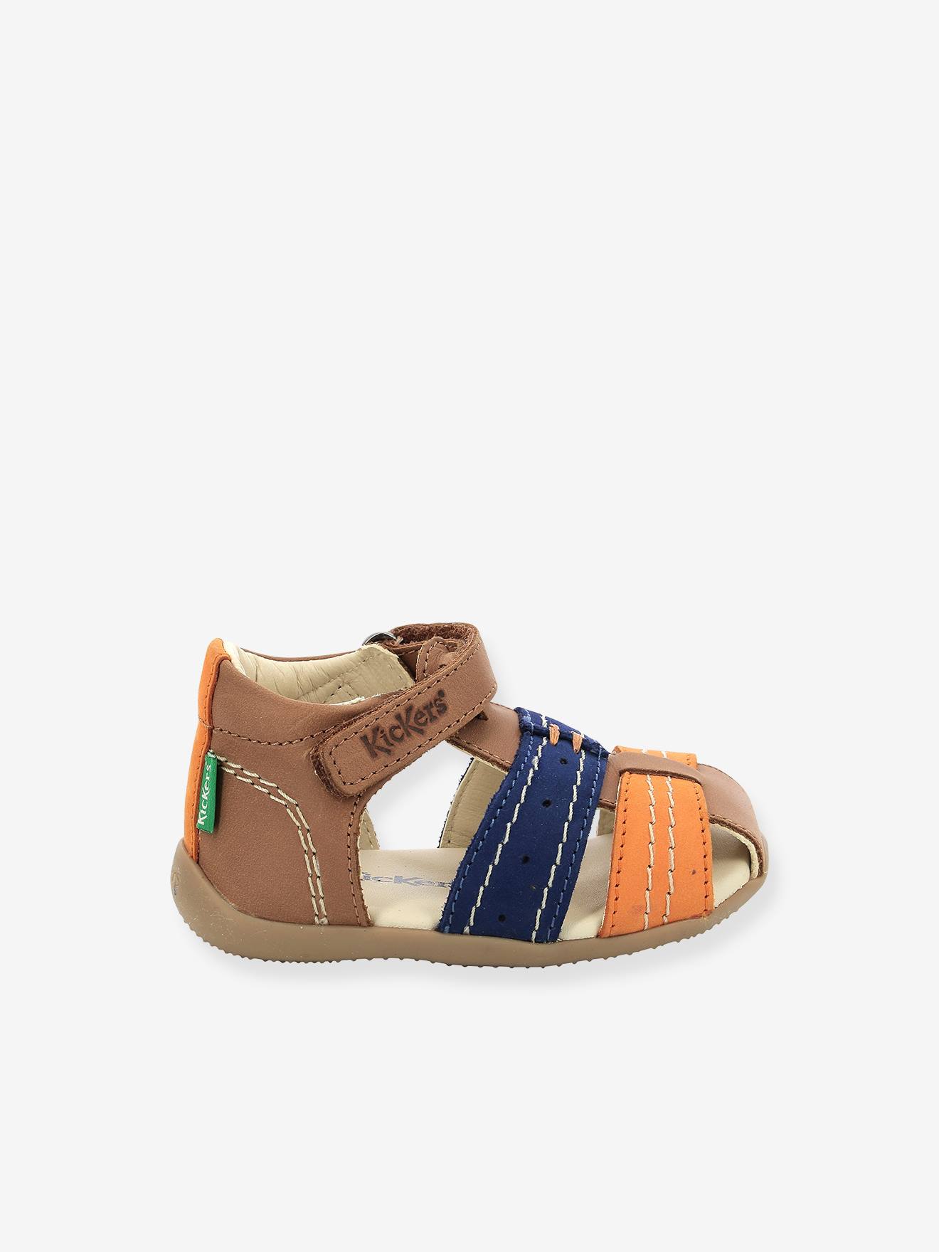 Sandales cuir bébé Bigbazar-2 Iconique Biboo KICKERS® camel orange bleu