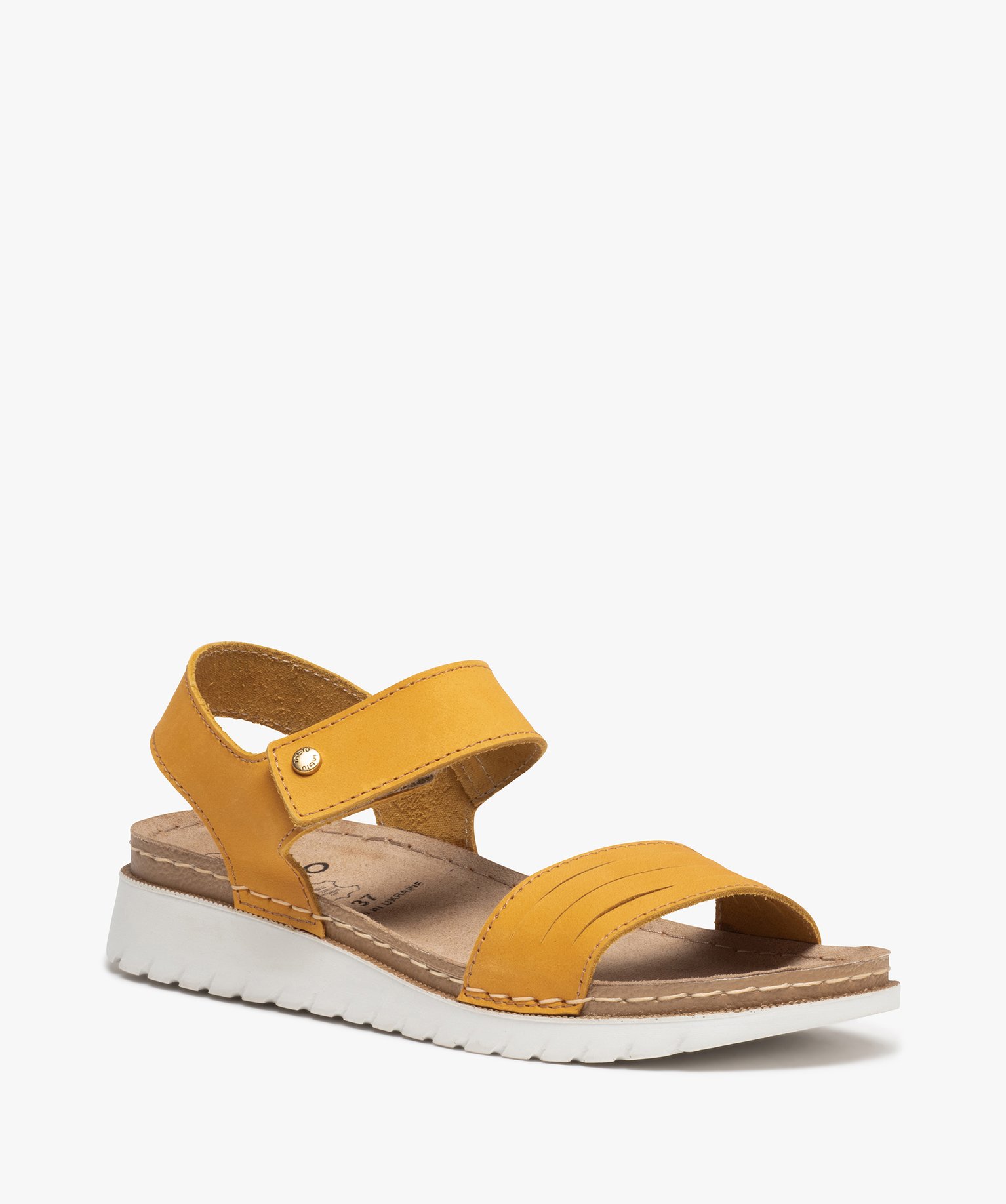 Sandales femme confort à brides en cuir jaune | GEMO