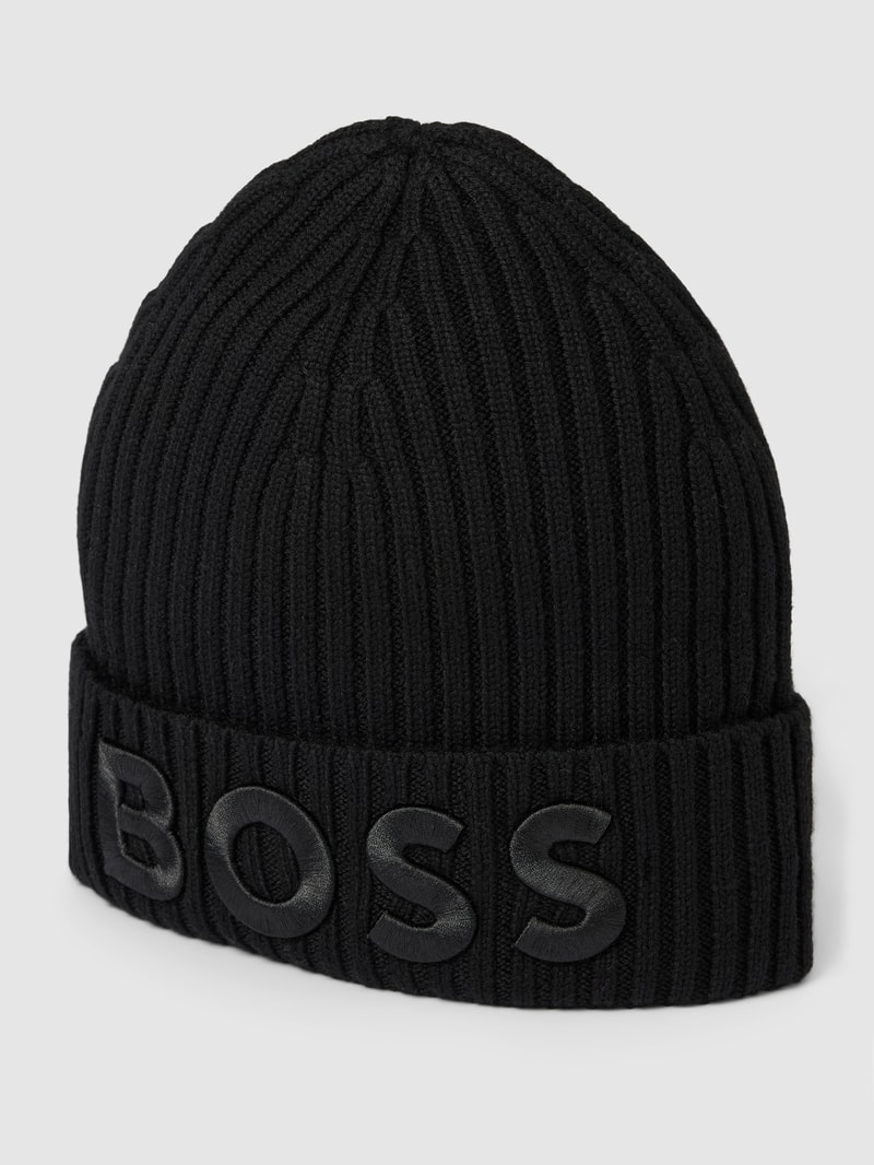 Beanie mit Label-Stitching Modell 'Lara' in schwarz