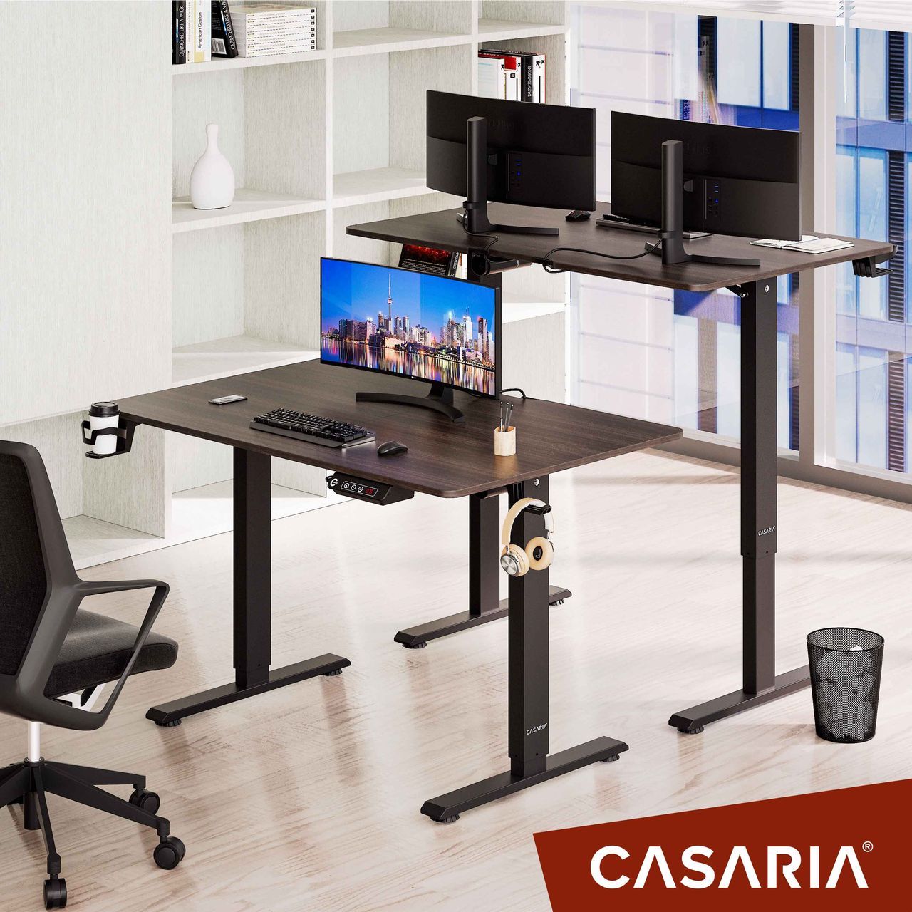 Casaria Höhenverstellbarer Schreibtisch Braun 110x60x73-118cm