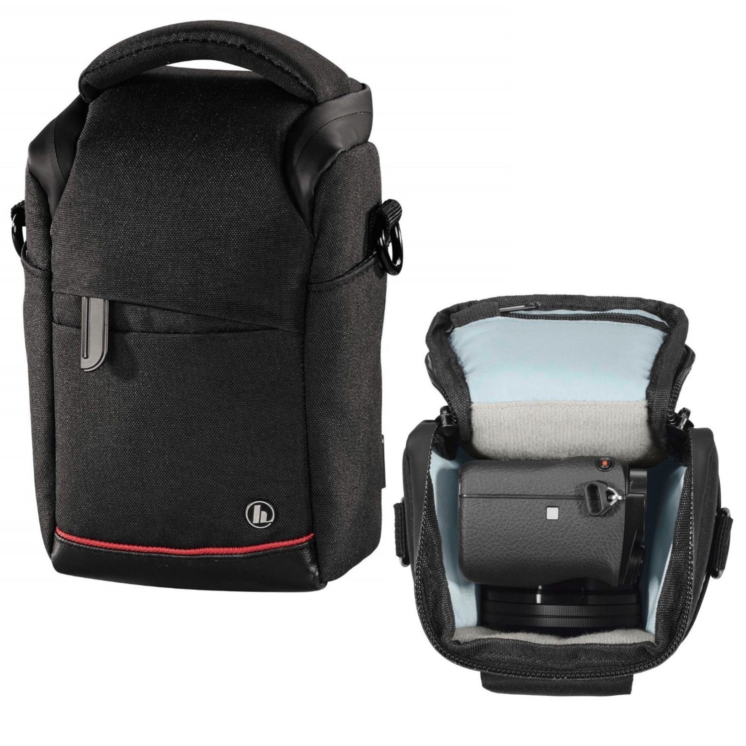Hama Kameratasche Kamera-Tasche Schwarz Foto-Tasche Universal, Case Schultergurt Tragegriff Zubehör-Fächer Digitalkamera Systemkamera