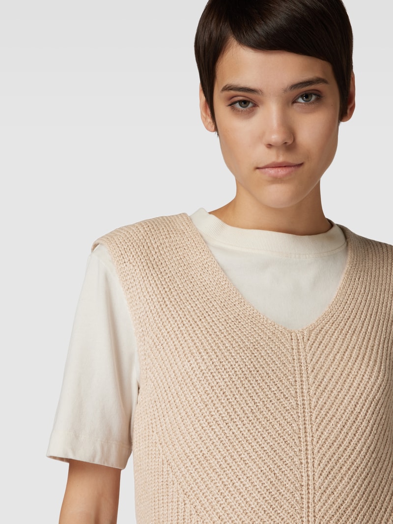 Pullunder in unifarbenem Design mit V-Ausschnitt in beige meliert