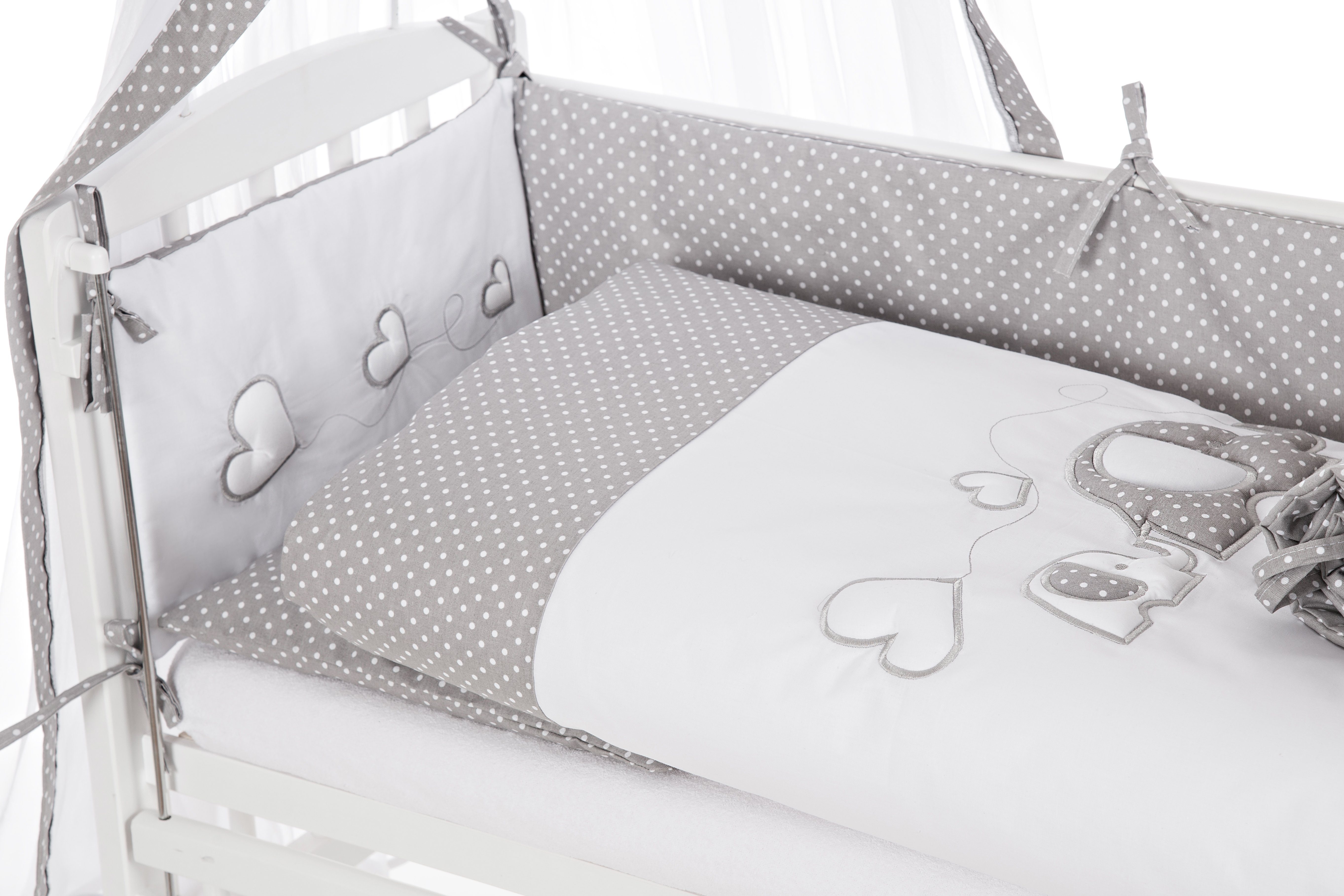 Babyhafen Beistellbett 90x40 Zustellbett mit Vollausstattung Modell: 3D Elefanten Kiefernholz, Made in Europa