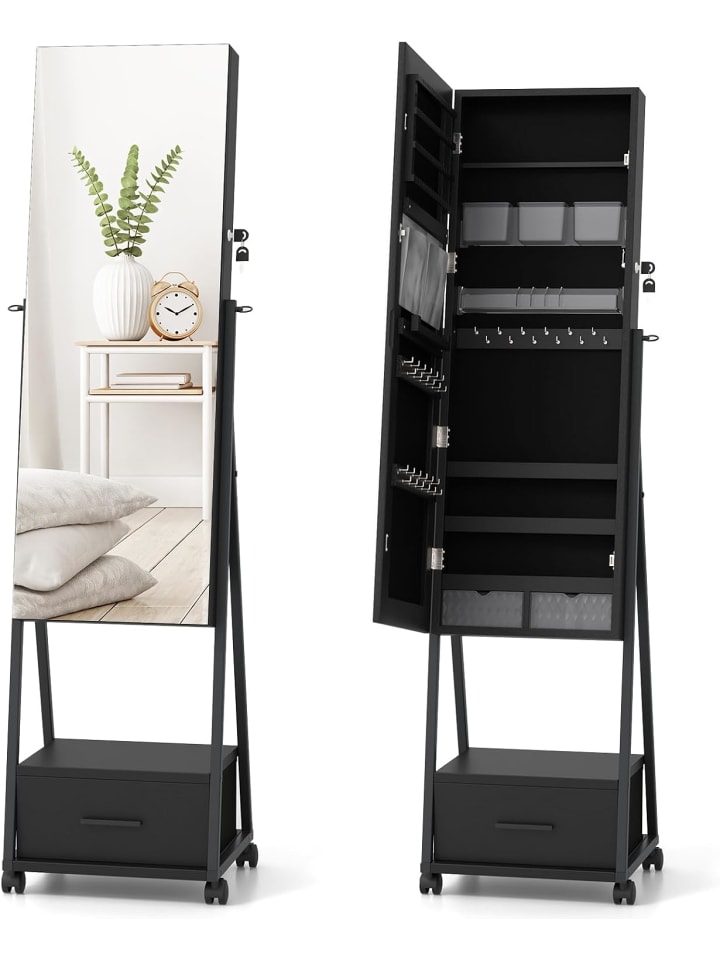 COSTWAY Schmuckschrank mit Spiegel in Schwarz günstig kaufen onesize