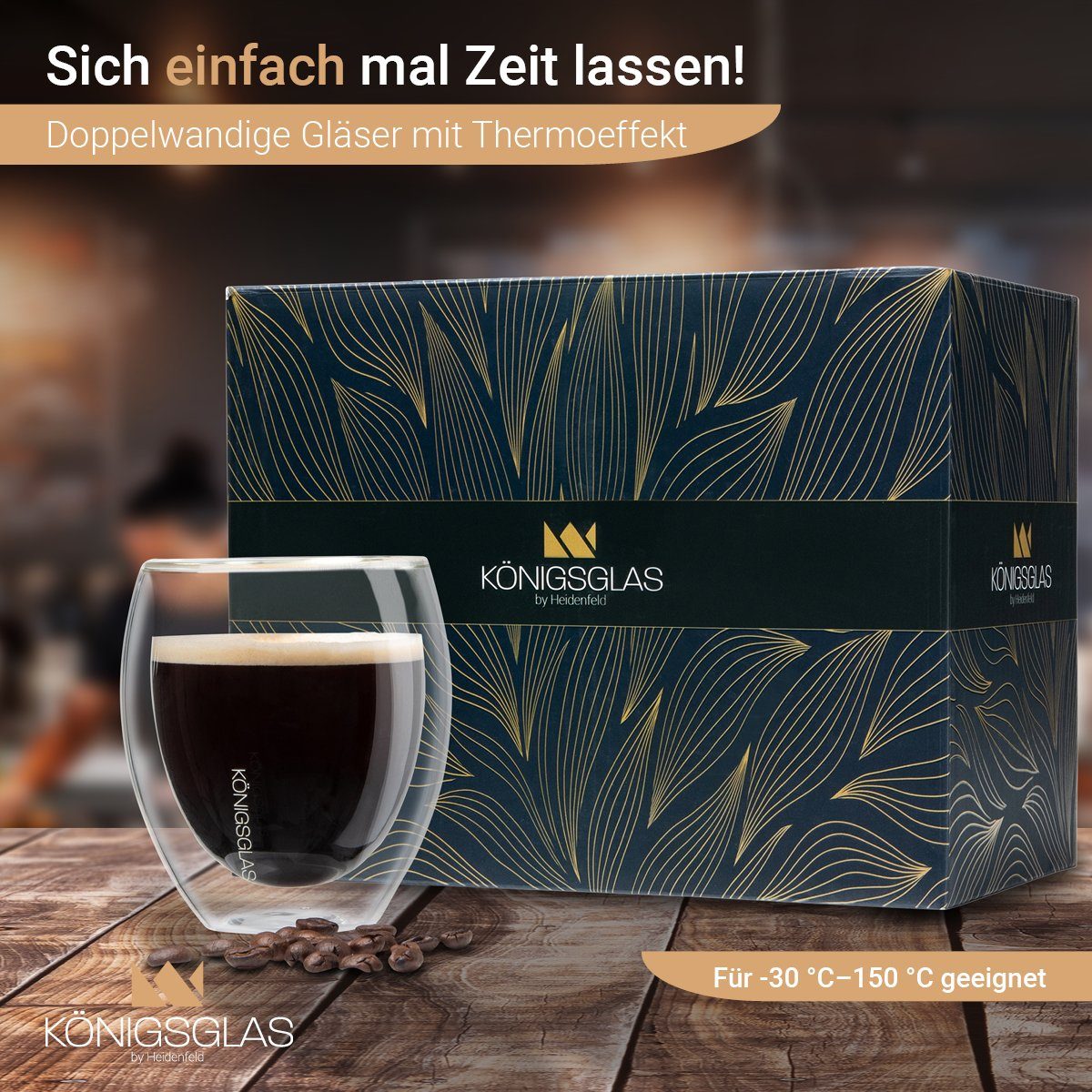 Königsglas Gläser-Set Crema doppelwandige Gläser 2/4er Glas Set 250 ml Cocktailgläser, Premium Swing Gläser aus Borosilikatglas, Trinkglas Kaffee Cappuccino Tasse Teeglas