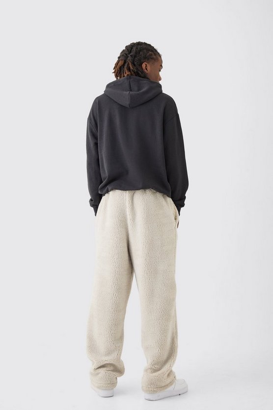 Oversize Borg-Jogginghose mit Man-Stickerei