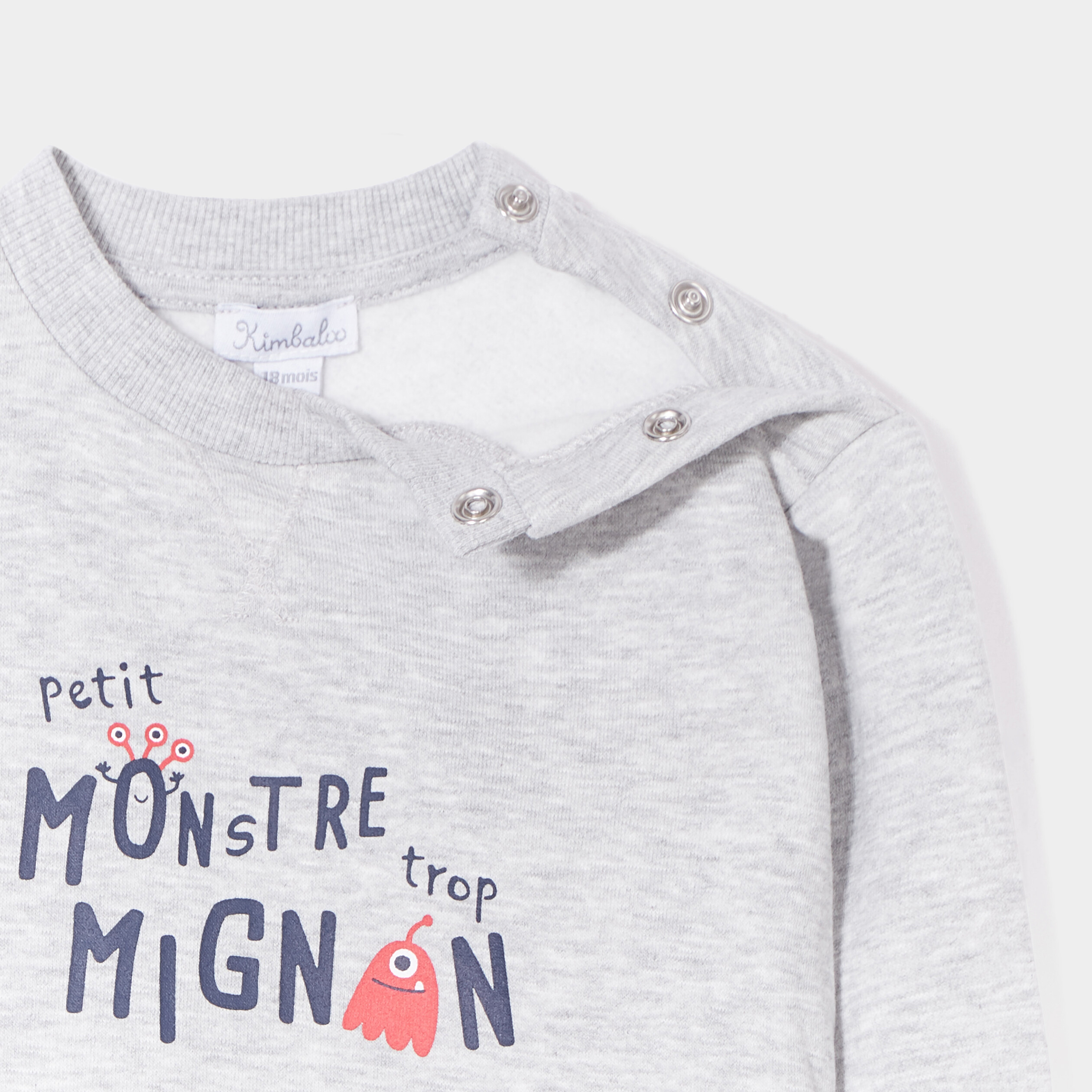 Sweat avec poche épaule boutonnée gris bébé garçon | La Halle