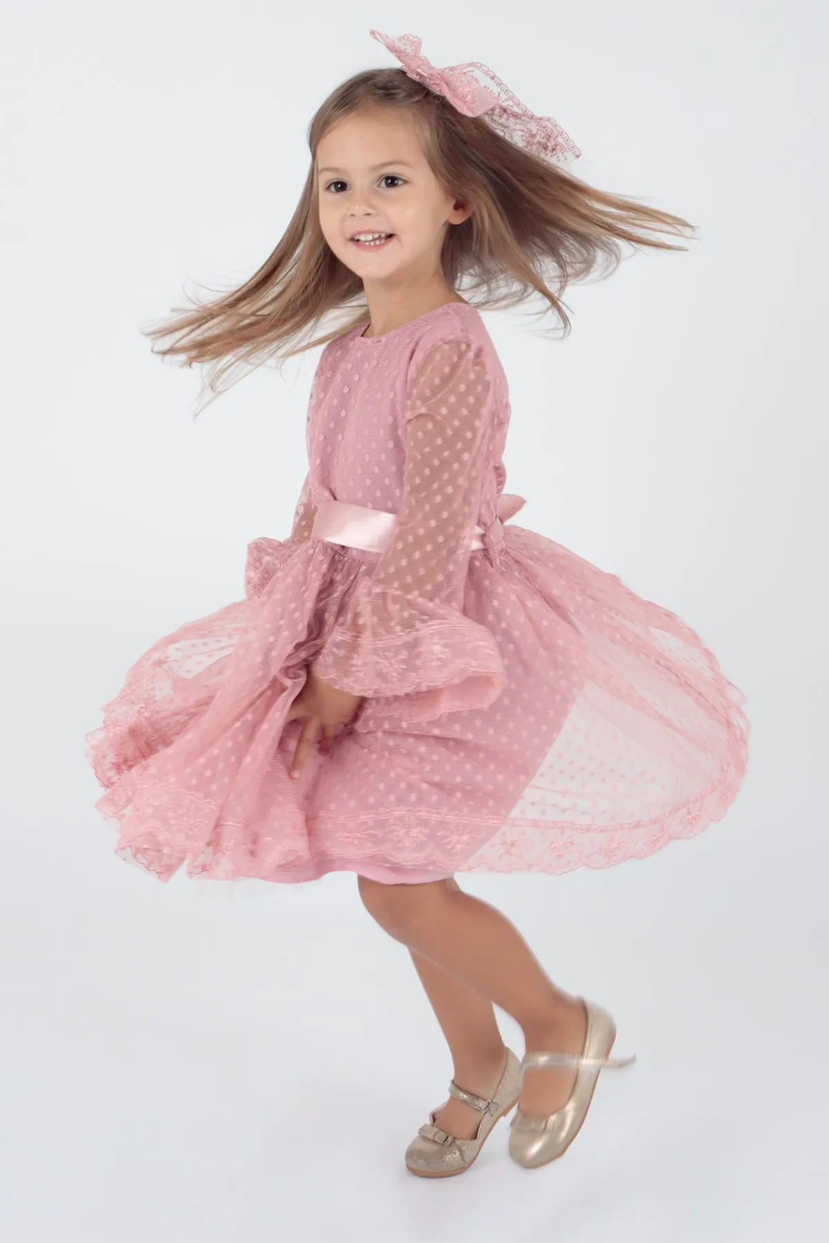 AHENGİM  Trendiges Abendkleid für Mädchen mit Schnalle und Tüllspitze Ak2209