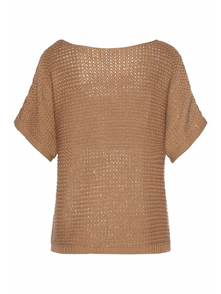 LASCANA Kurzarmpullover in camelfarben günstig kaufen