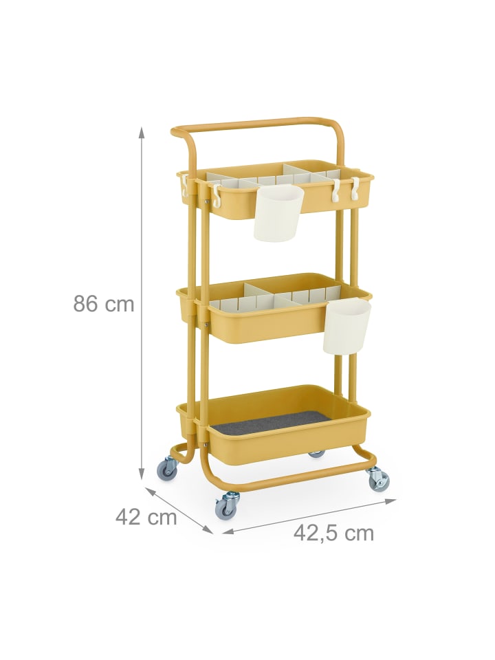 relaxdays Rollwagen in Gelb - (B)42,5 x (H)86 x (T)36 cm günstig kaufen onesize