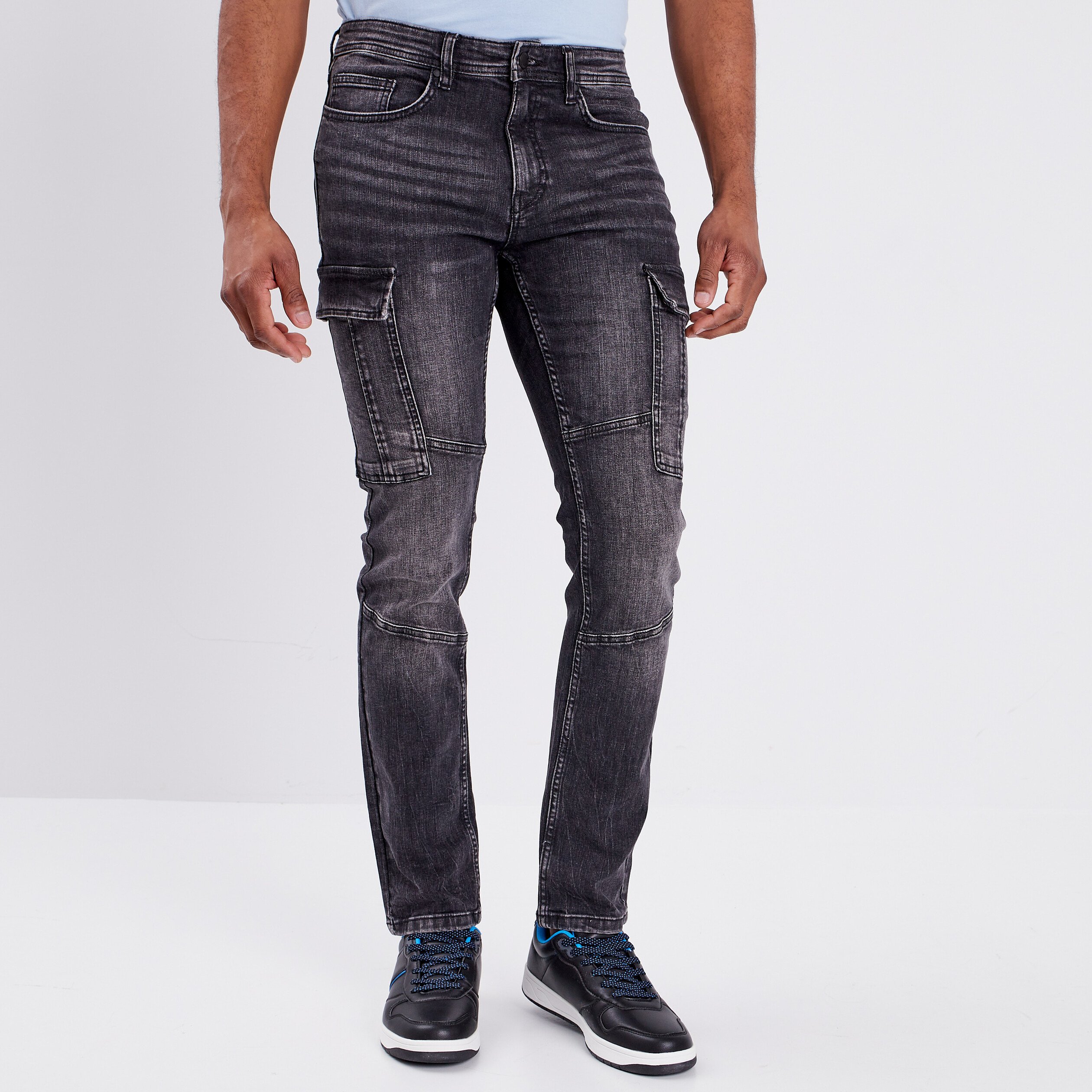Jeans cargo slim denim noir homme | La Halle