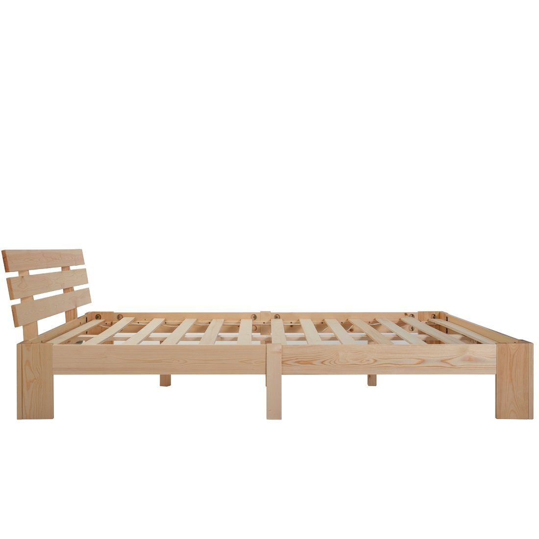 OKWISH Holzbett Doppelbett (mit Kopfteil aus Bettgestell mit Lattenrost, Massivholz FSC Massiv Doppelbett als Kieferbett verwendbar), 140x200 cm