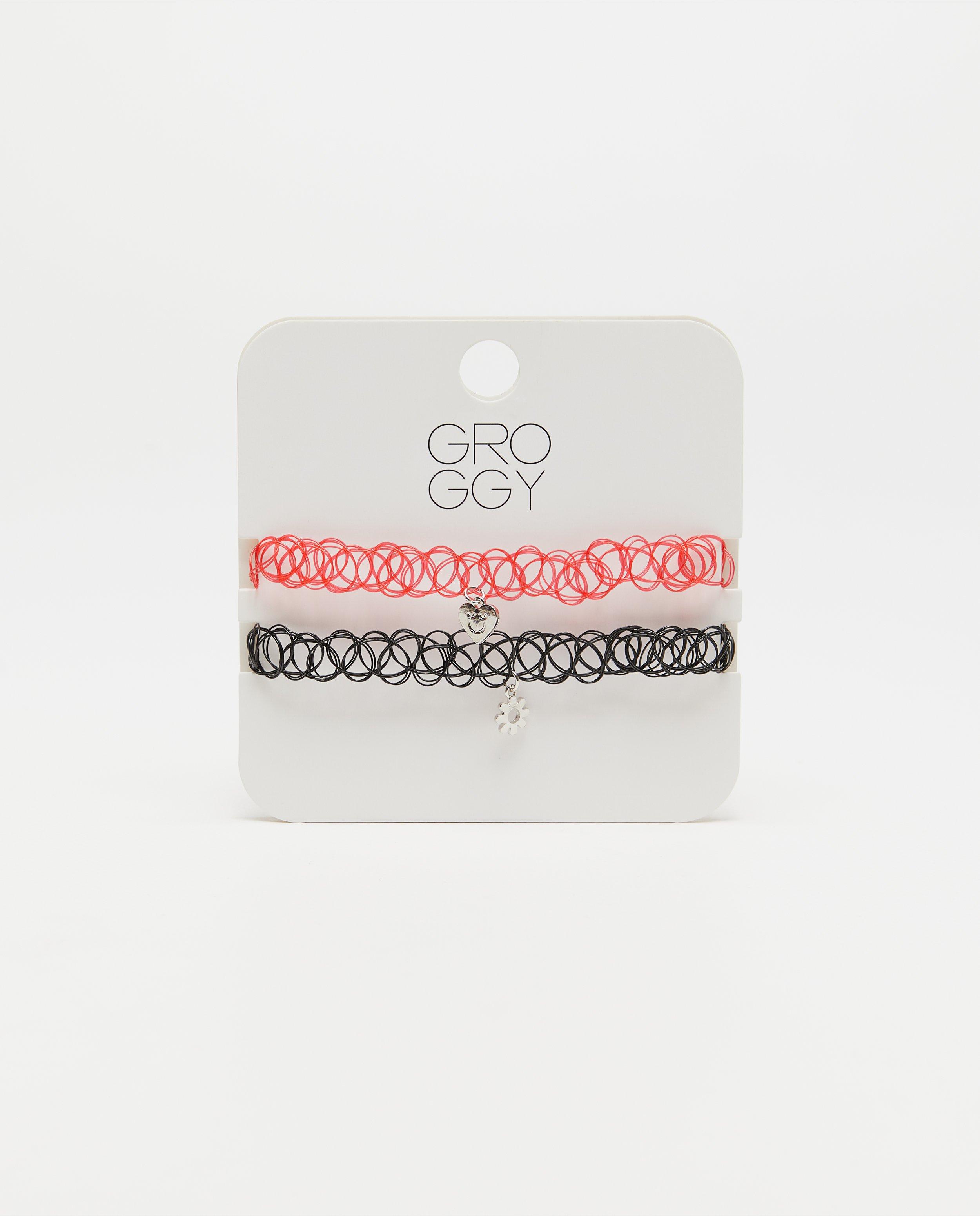 Set de 2 coliere tip choker Groggy, albe