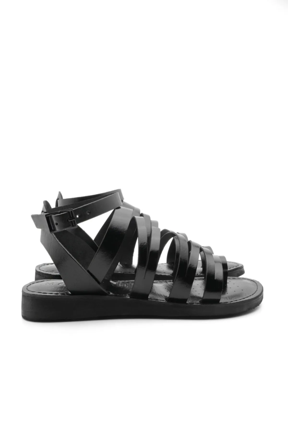 Marjin  Damen-Flip-Flops aus echtem Leder mit leichter Eva-Sohle, Alltagssandalen Saper schwarz
