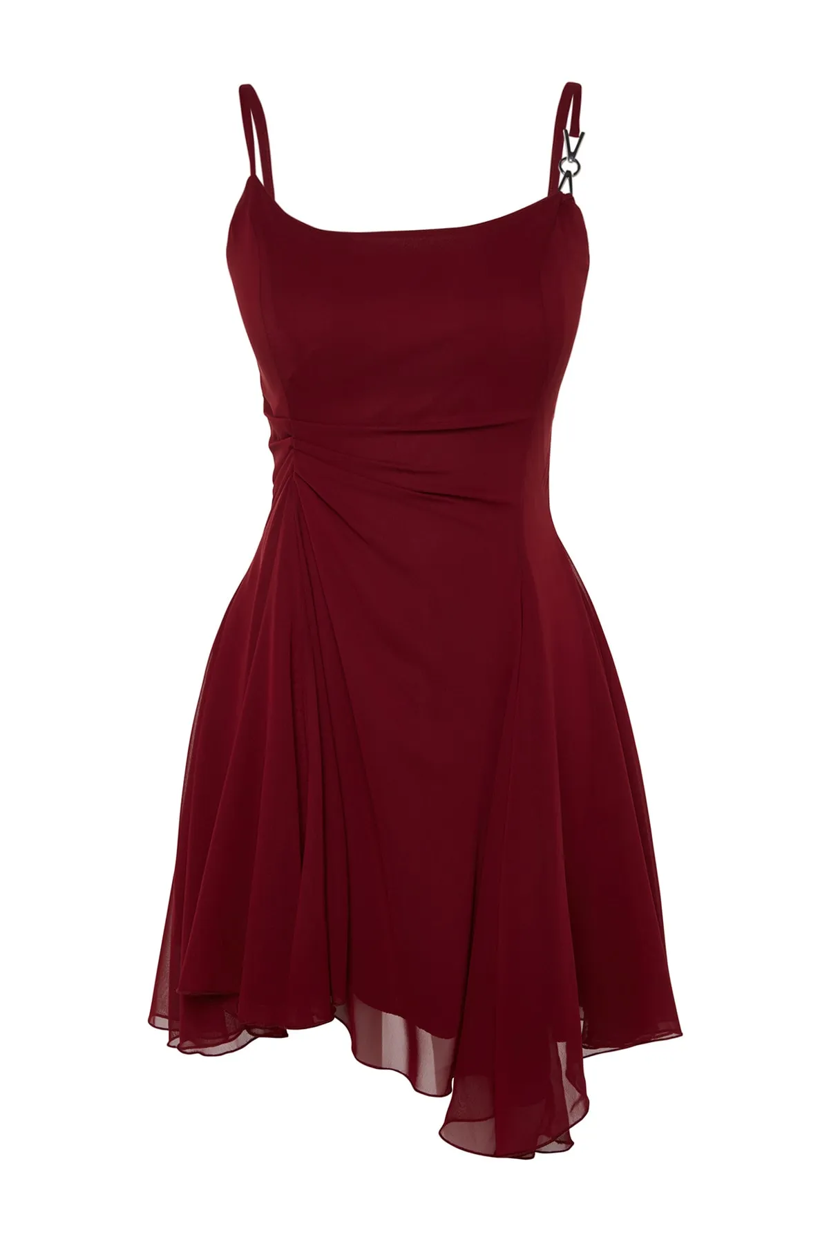 Trendyol Collection  Elegantes Abendkleid aus Burgunderrot mit offener Taille/Skater-Chiffon TPRSS23EL00033