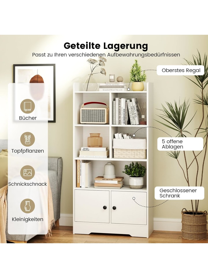 COSTWAY Bücherregal mit 2 Türen & 5 Fächern in Weiß günstig kaufen onesize