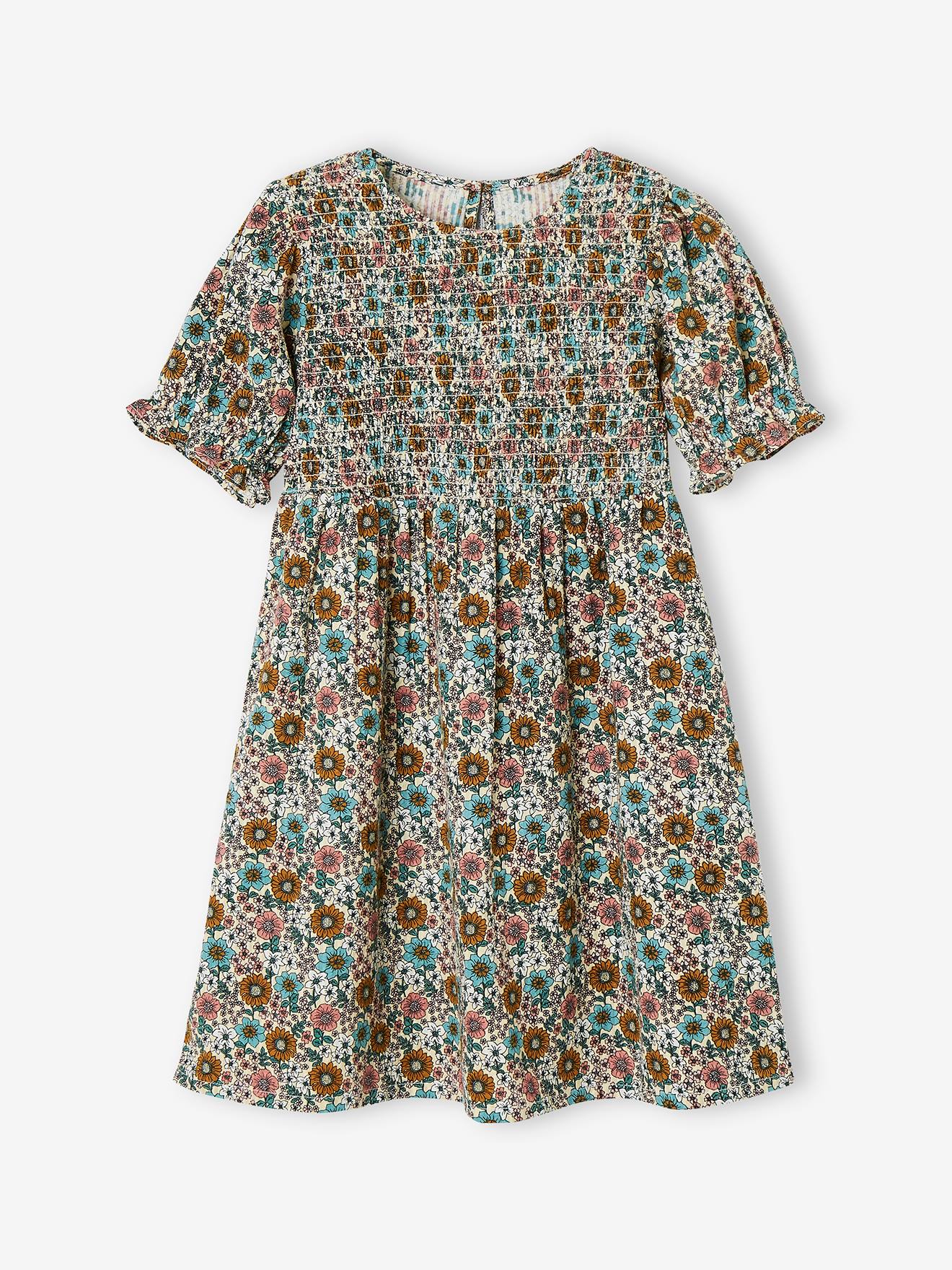 Robe à smocks fille rose nude