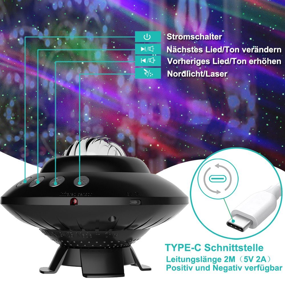 XIIW LED-Sternenhimmel LED Sternenhimmel Projektor Lampe Nachtlicht Galaxy mit Bluetooth, Musiklautsprecher Sternenlicht Wasserwellen Nachtlichter Timer, für Party Weihnachten Ostern Halloween Kinder Zimmer