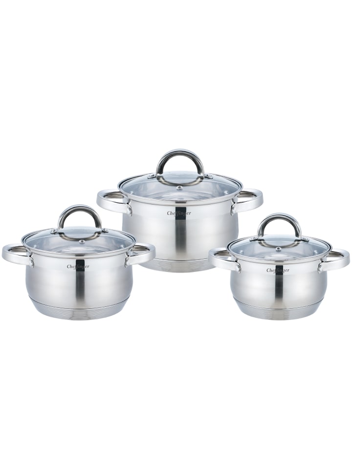 Cheffinger 6-tlg Edelstahl Kochtopfset Induktion Gastronomie in Silber günstig kaufen onesize