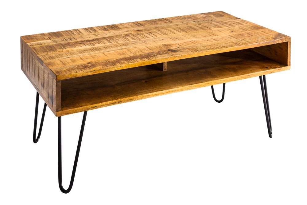 riess-ambiente Couchtisch SCORPION 100cm natur / schwarz, Wohnzimmer · Massivholz · Metall · eckig · Fach · Hairpin Legs · Retro