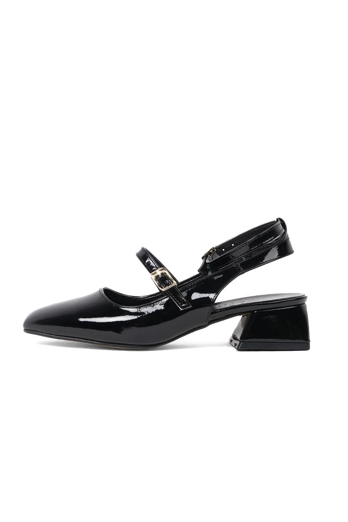 Mio Gusto  Audrey schwarze Lackleder-Damenschuhe mit offenem Rücken und kurzem Absatz