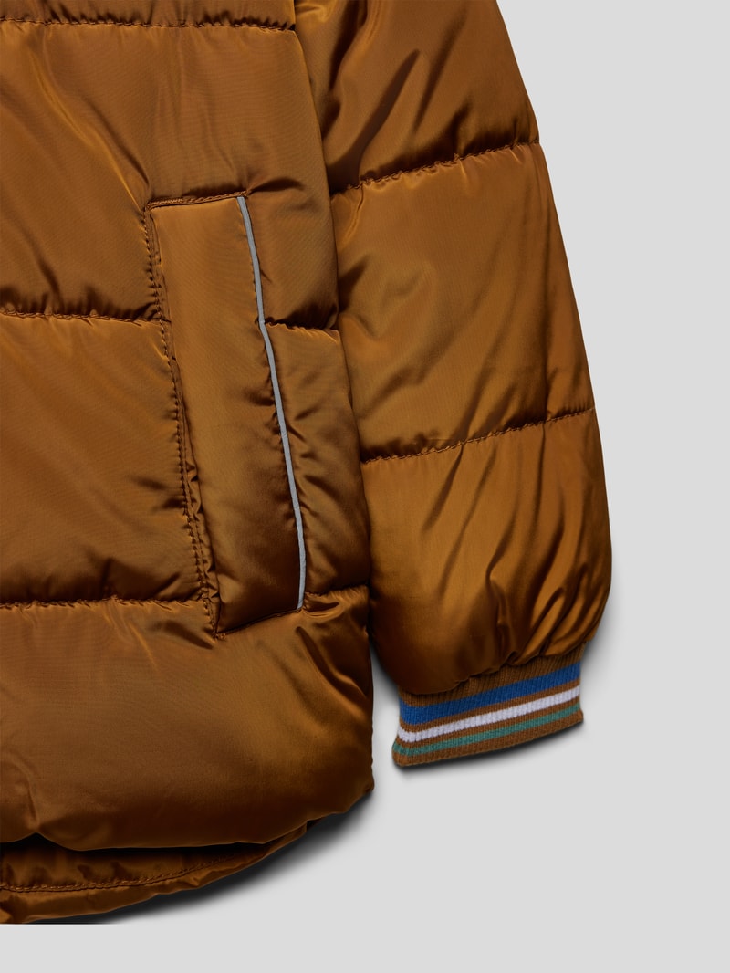 Steppjacke mit abnehmbarer Kapuze mit Kunstfell in cognac