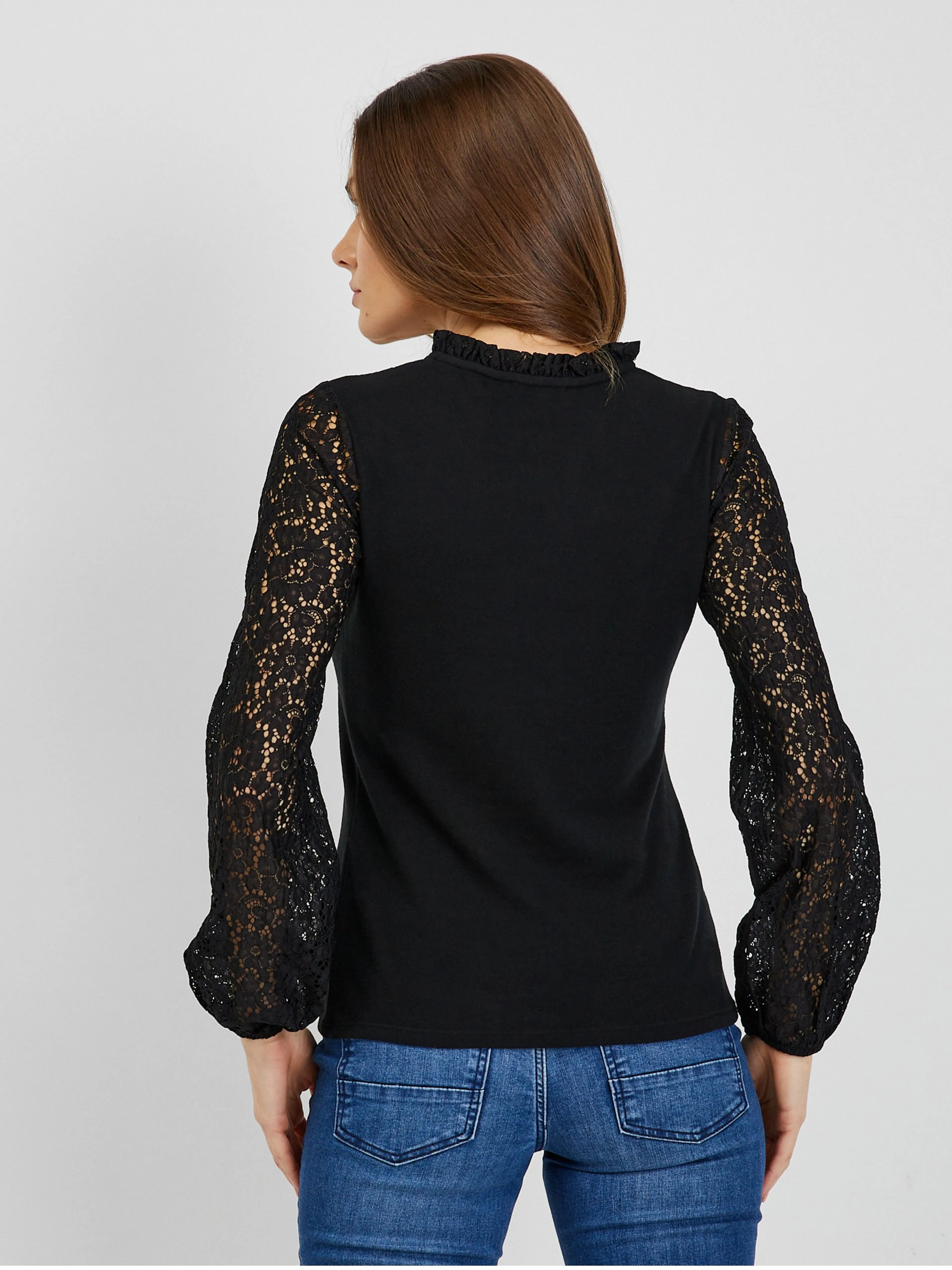 Schwarzes Damen T-Shirt mit Spitze ORSAY