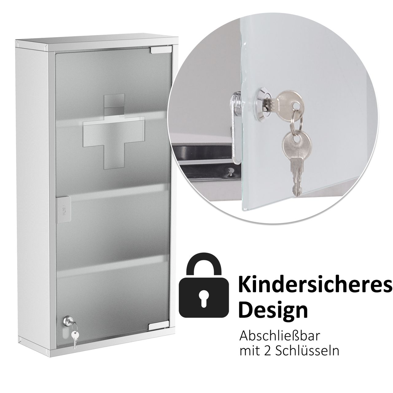 HOMCOM Medizinschrank mit Schloss Edelstahl