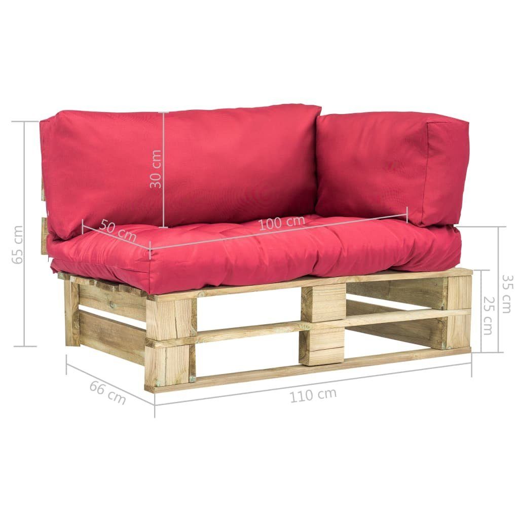 vidaXL Loungesofa Outdoor-Sofa Paletten mit Kissen in Rot Kiefernholz, 1 Teile