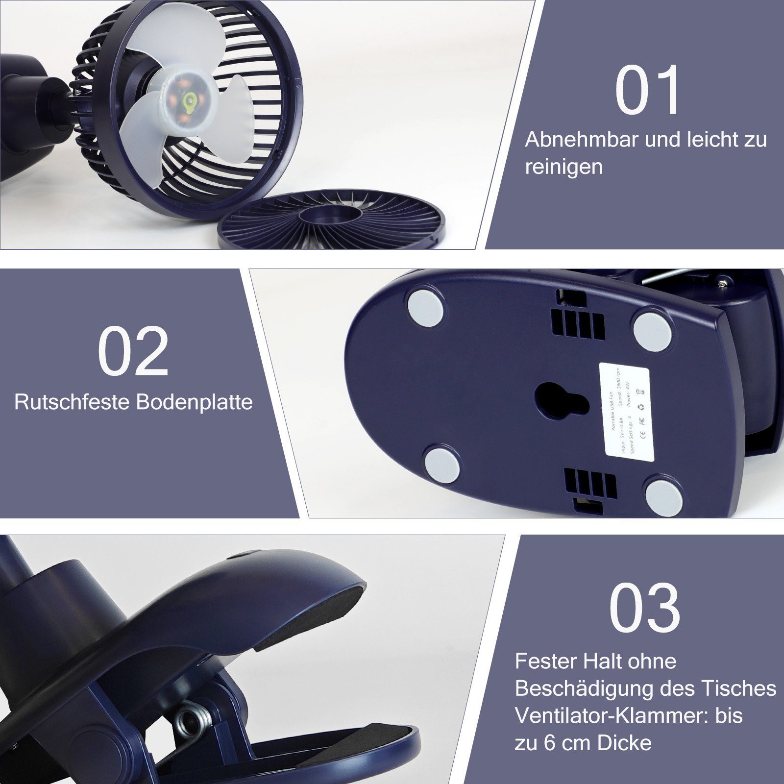 ZMH Mini USB-Ventilator 4 Geschwindigkeiten Oszillierend 5000mAh Akku Außen, 40dB Leise Fan