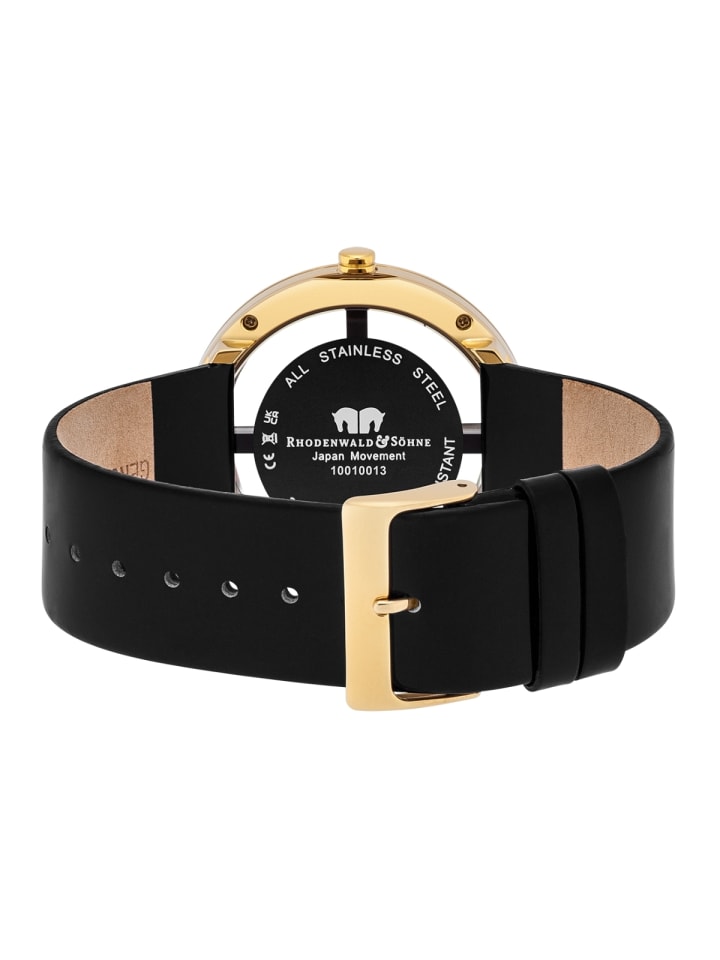 Rhodenwald & Söhne Damen Quarzuhr gelbgold Echtleder schwarz in schwarz günstig kaufen 18 cm