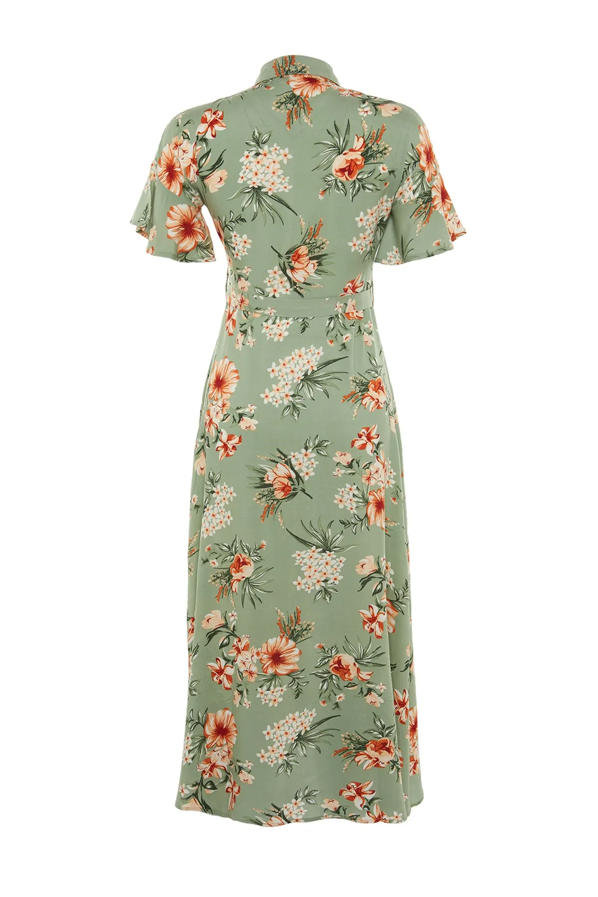 Trendyol Collection  Mehrfarbiges, gewebtes Maxi-Hemdkleid aus Viskose mit Blumendruck und Gürtel TWOSS19EL0094
