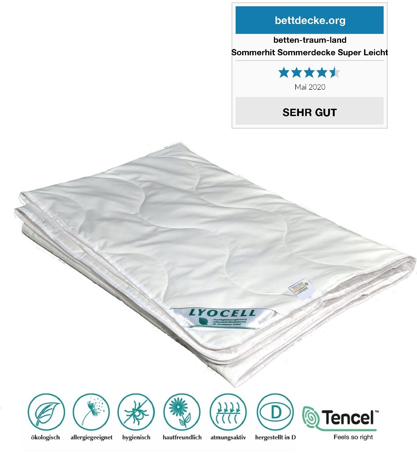 Naturfaserbettdecke, Sommerdecke super leicht Lyocell Tencel Sommerhit 100% Natur, Betten Traumland, Füllung: Lyocell, hergestellt in Deutschland