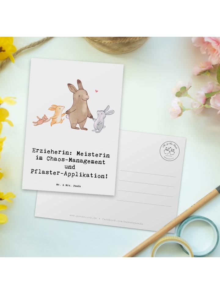 Mr. & Mrs. Panda Postkarte Erzieherin Chaos-Management mit Spruch in Weiß günstig kaufen onesize