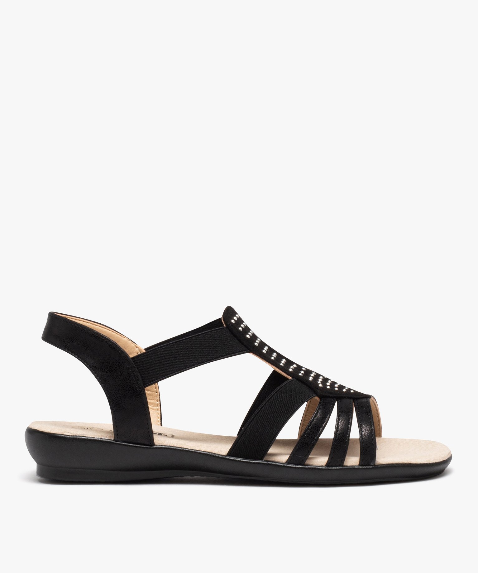 Sandales femme unies à brides élastiques avec détail en t... noir | GEMO
