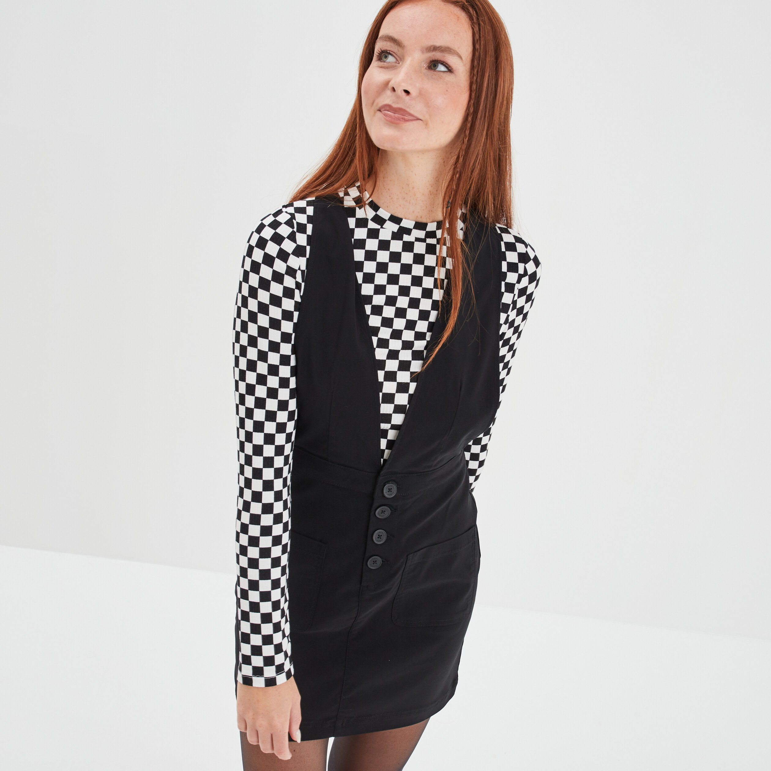 Robe chasuble courte bretelles larges noir femme | La Halle
